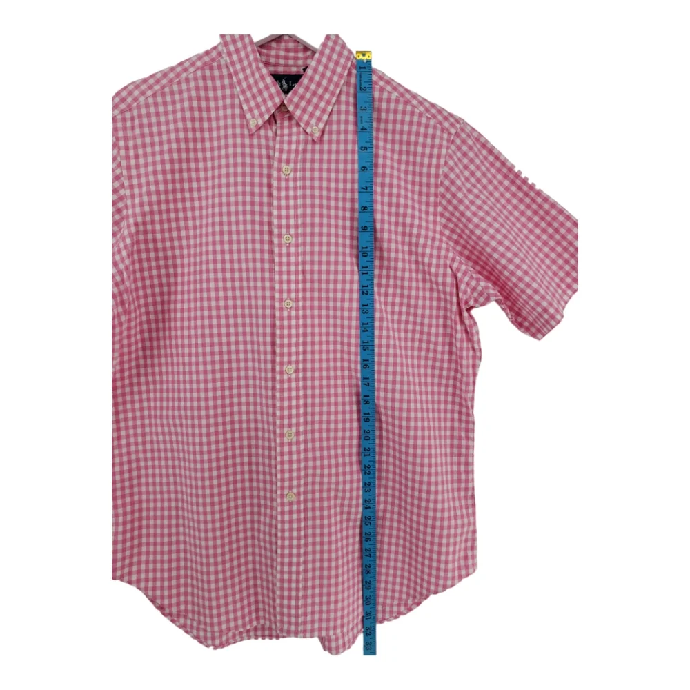 Ralph Lauren Polo Button Down Short Sleeve Shirt Large Classic Fit Pink White